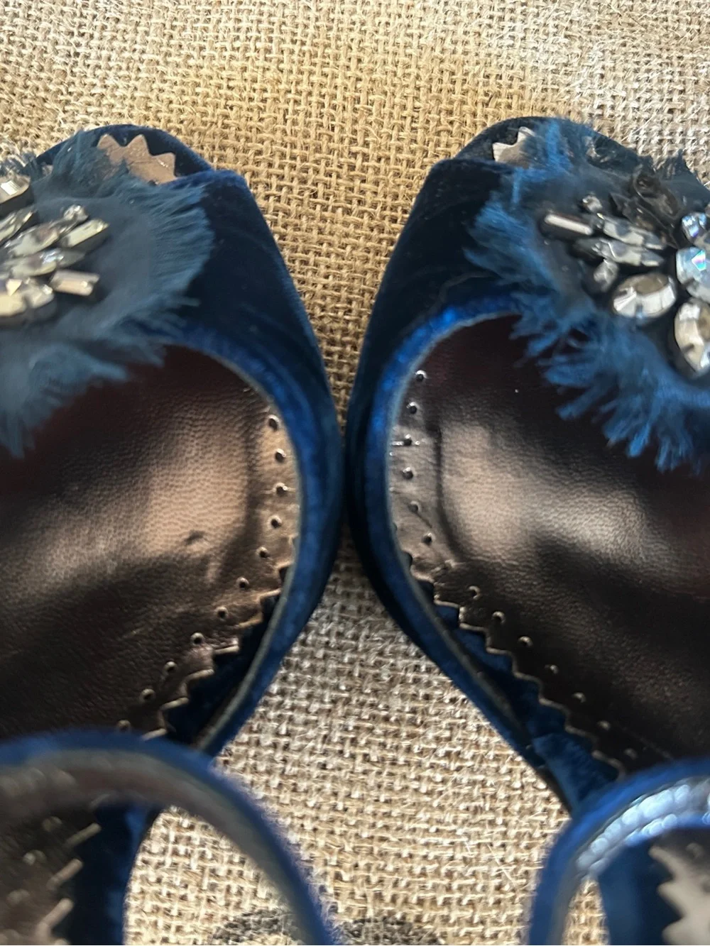 BCBGMaxAzria Royal Blue Velvet Jeweled Peep-Toe Heels